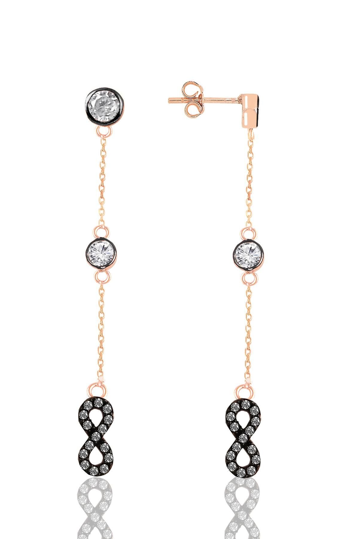 Gümüş rose zirkon taşlı sonsuzluk zincir küpe SGTL12112BEYAZ