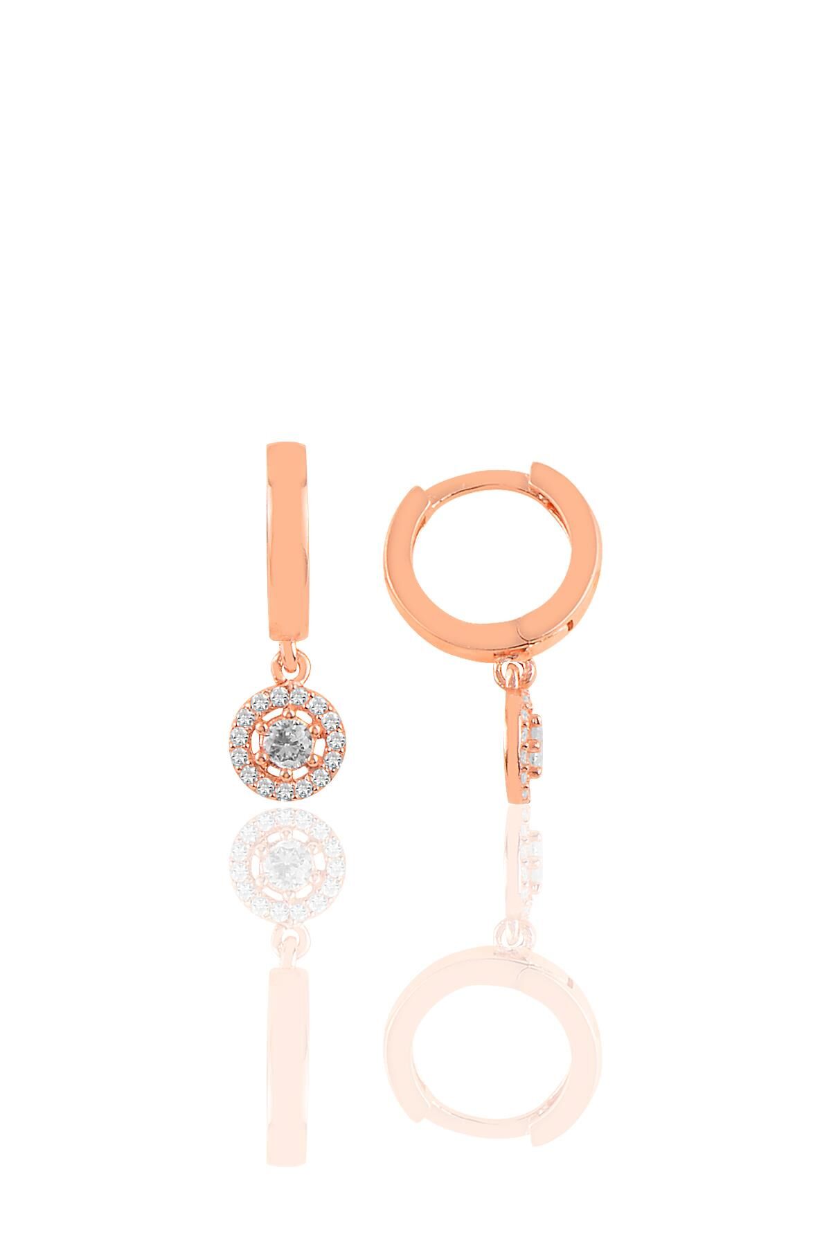 Gümüş  zirkon taşlı elmas montürlü küpe Rose