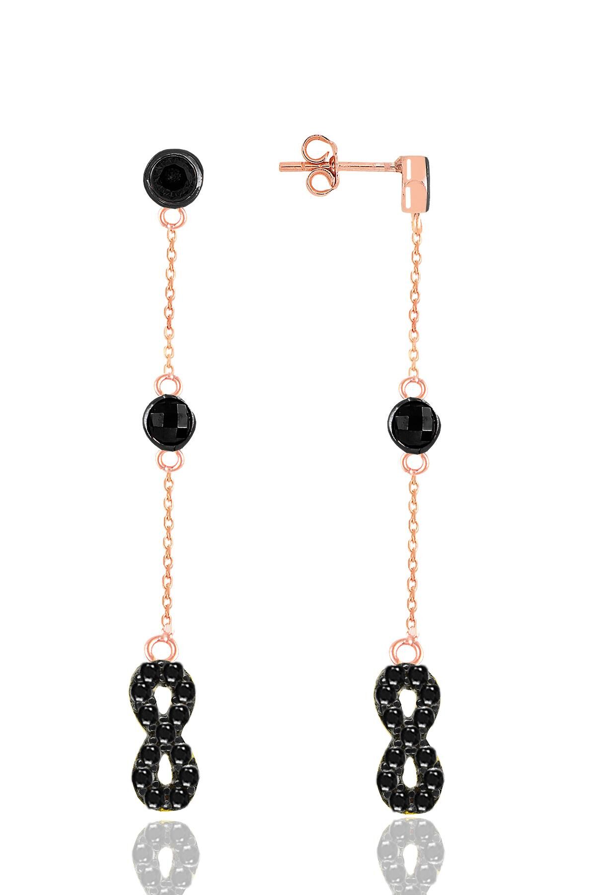 Gümüş rose siyah taşlı sonsuzluk zincir küpe SGTL12112SIYAH