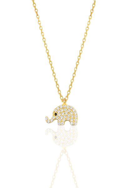 925 Ayar Gümüş Kolye Altın Kaplama Zirkon Taşlı Mini Fil Kolye SGTL13411GOLD