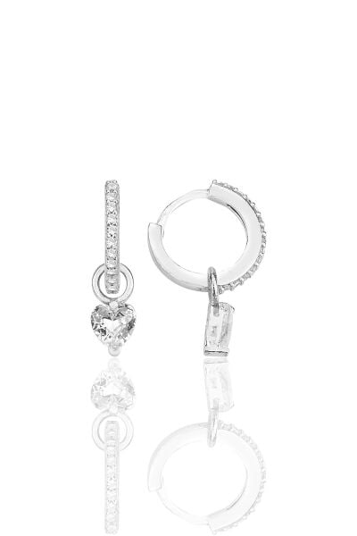 Gümüş rodyumlu kalp kesim zirkon taşlı halka küpe SGTL12253RODAJ