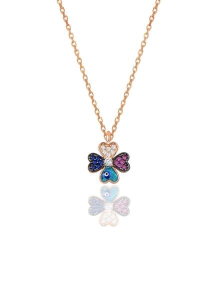 Gümüş rose mineli yonca modeli üçlü set SGTL10583ROSE