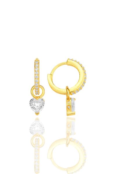 Gümüş altın yaldızlı kalp kesim zirkon taşlı halka küpe SGTL12253GOLD