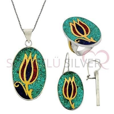 MOZAİK DOĞALTAŞLI ÜÇLÜ SET set8291