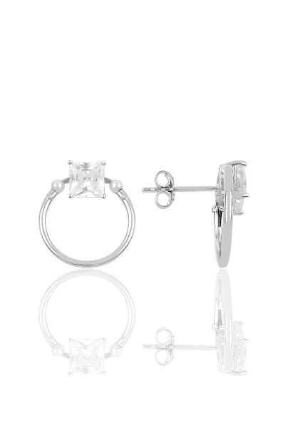 Gümüş baget taşlı eksenler küpesi SGTL9745