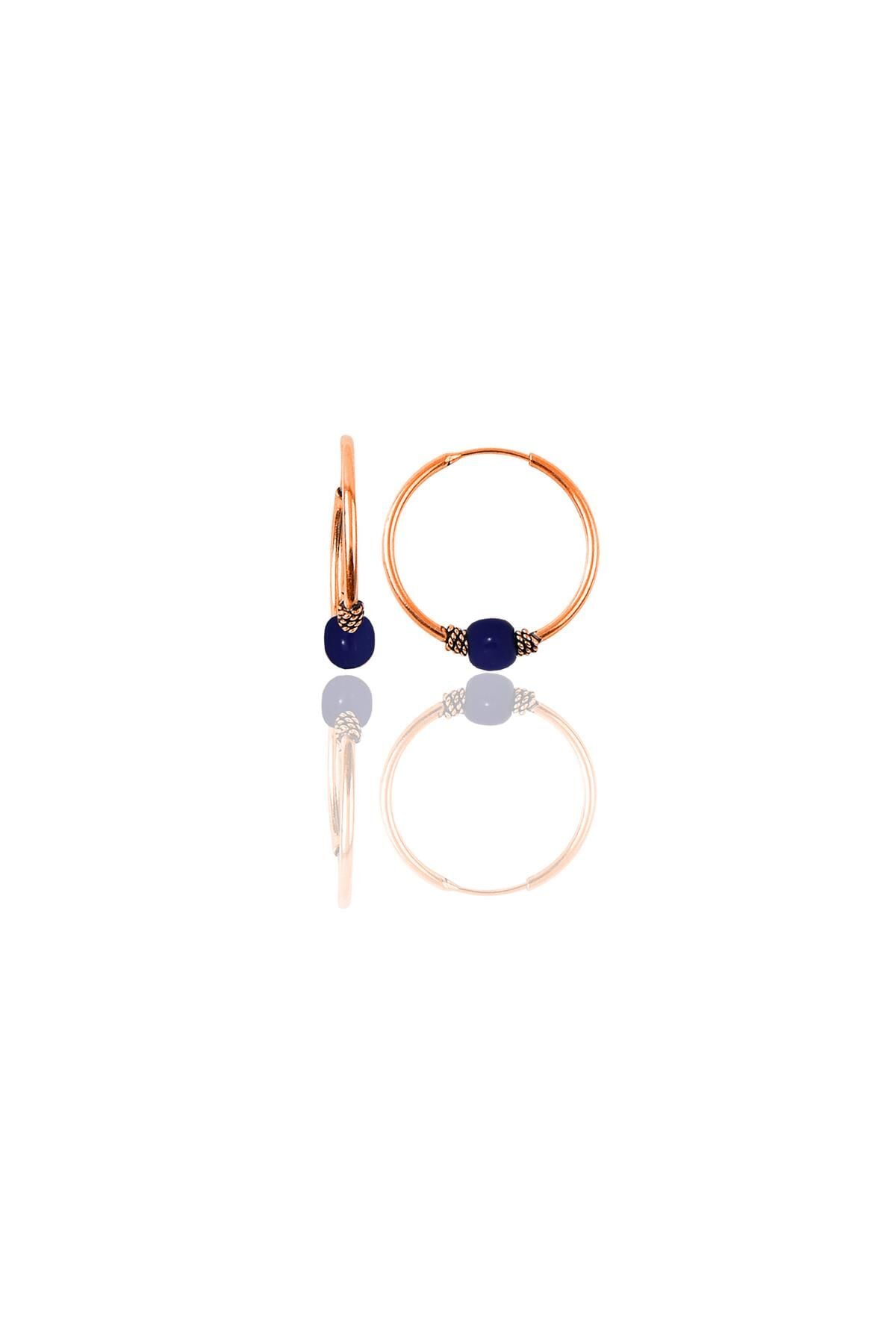 Gümüş rose 14 mm çivit mavisi halka küpe SGTL11271ROSE
