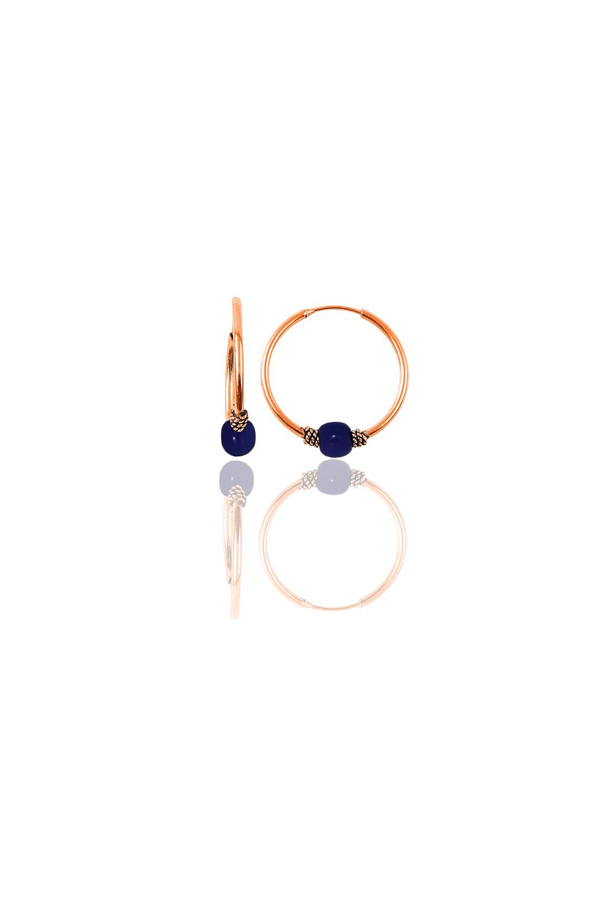 Gümüş rose 14 mm çivit mavisi halka küpe SGTL11271ROSE