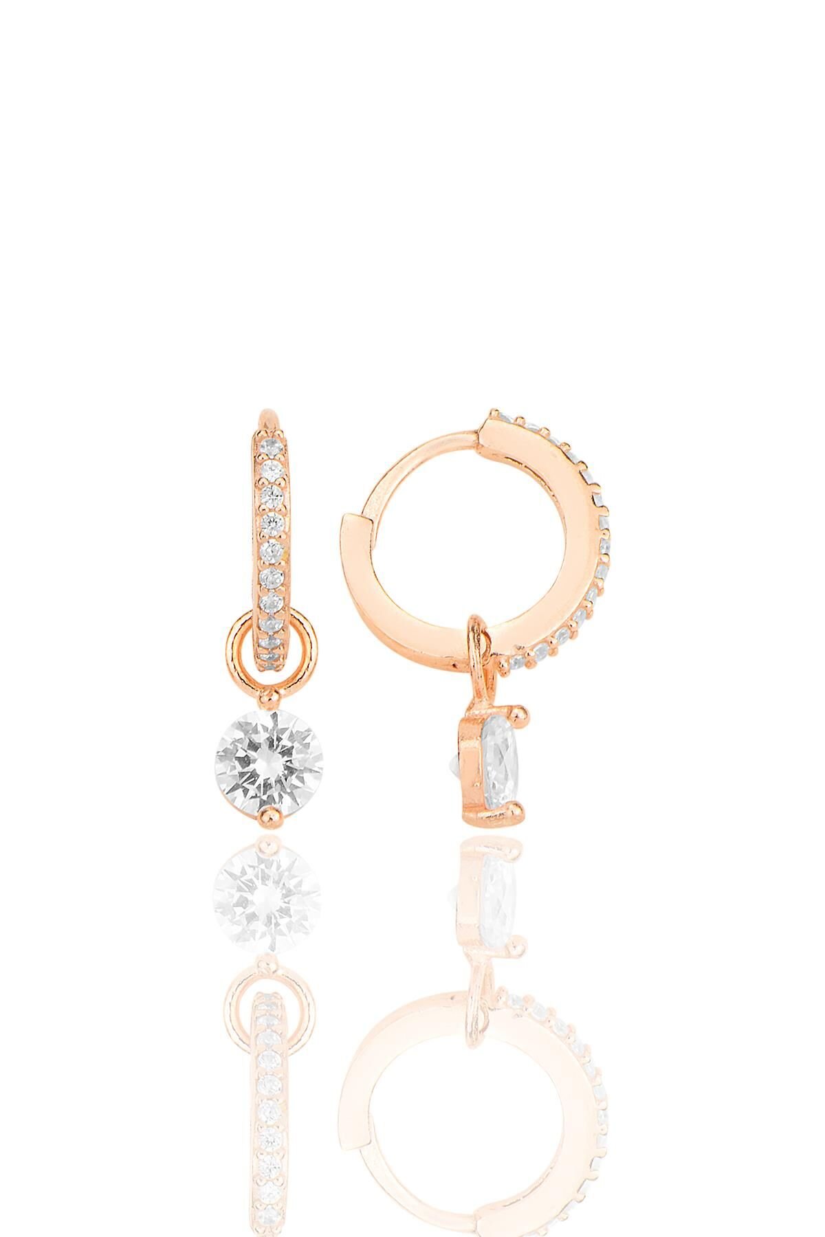 Gümüş rose zirkon taşlı halka küpe SGTL12252ROSE