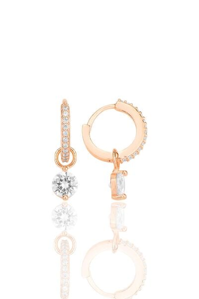 Gümüş rose zirkon taşlı halka küpe SGTL12252ROSE