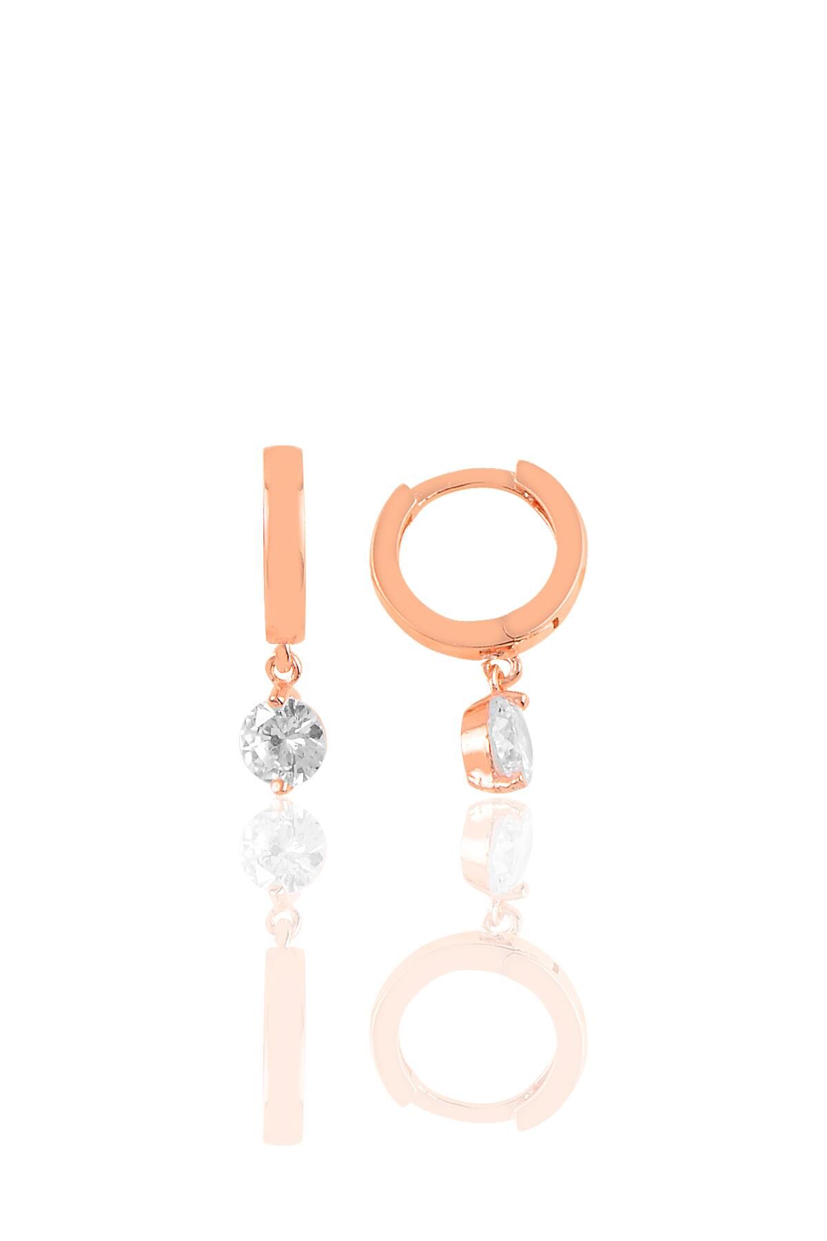 Gümüş  tek taşlı halka küpe Rose