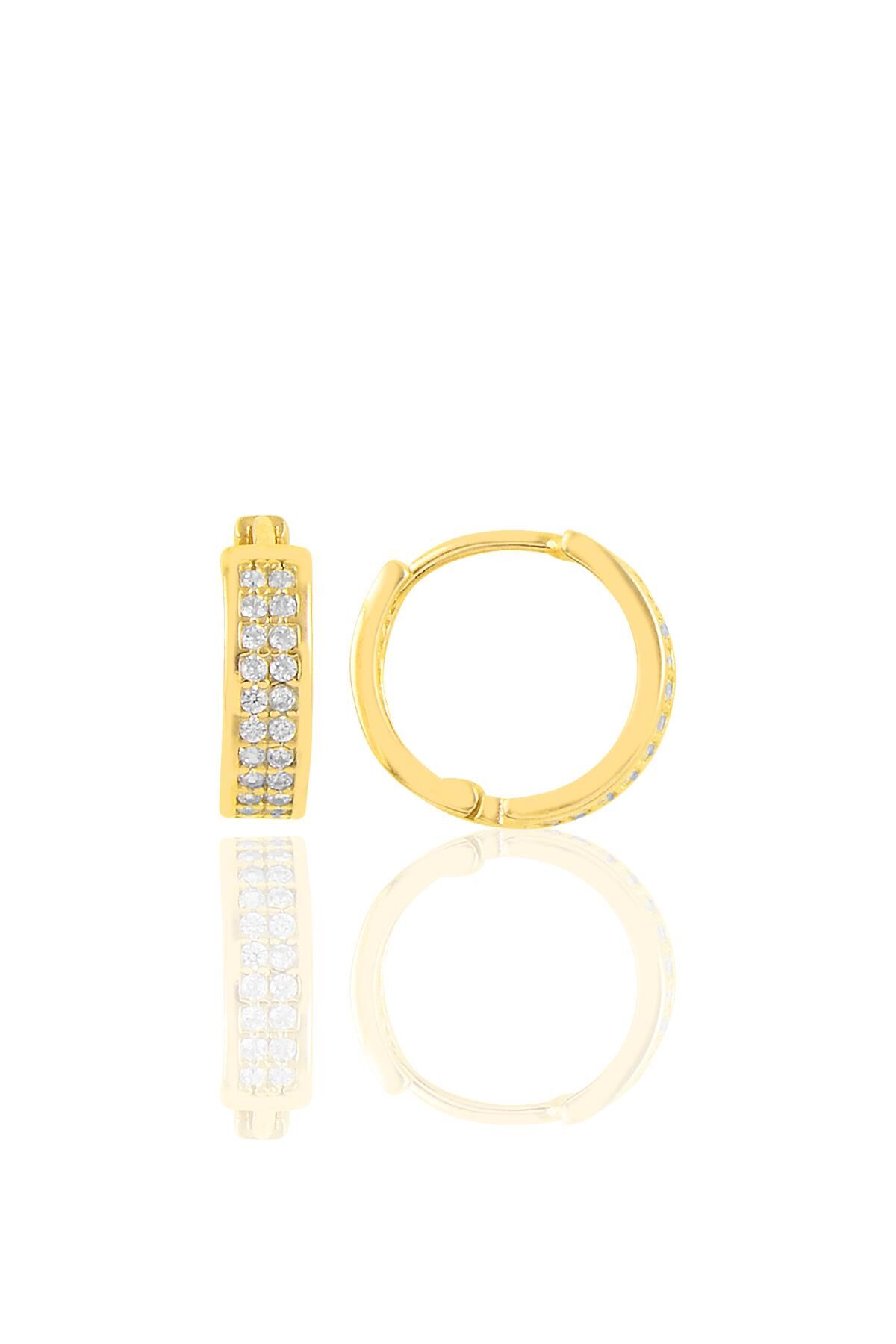 Gümüş altın yaldızlı çift sıra taşlı halka küpe SGTL10441GOLD