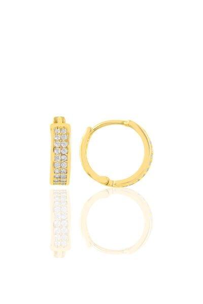 Gümüş altın yaldızlı çift sıra taşlı halka küpe SGTL10441GOLD
