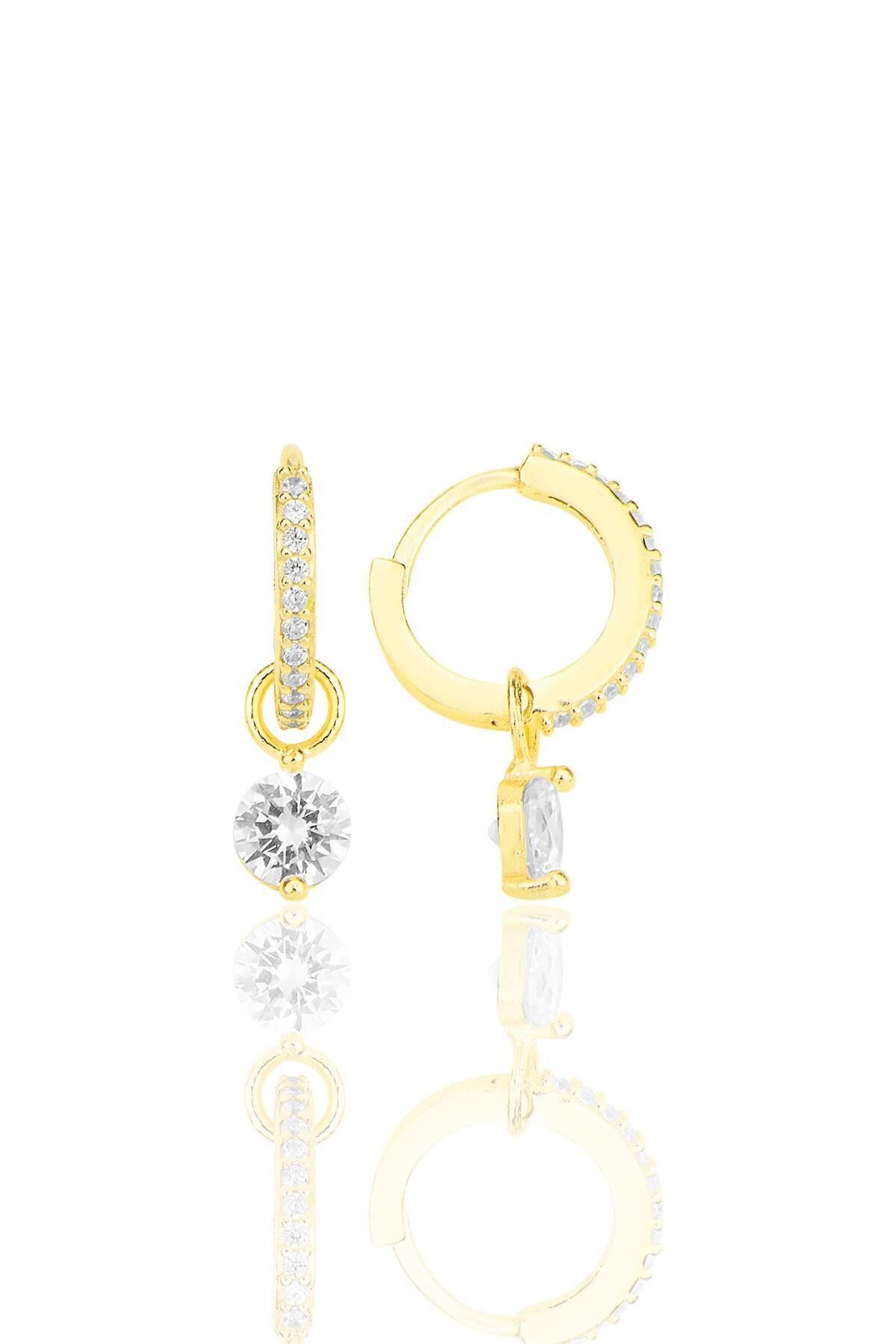 Gümüş altın yaldızlı zirkon taşlı halka küpe SGTL12252GOLD