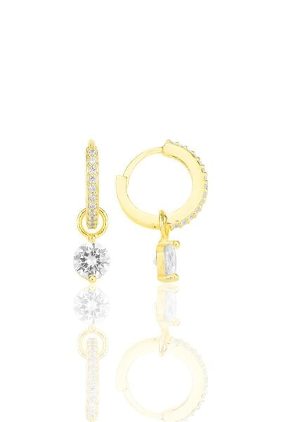 Gümüş altın yaldızlı zirkon taşlı halka küpe SGTL12252GOLD
