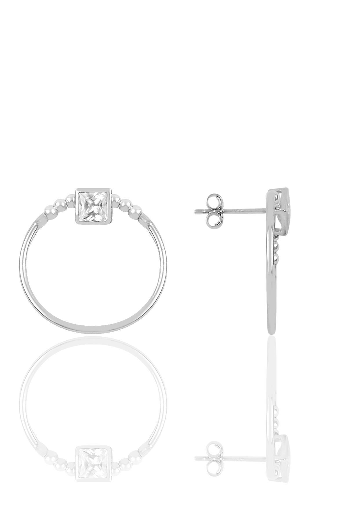 Gümüş baget taşlı eksenler küpesi SGTL9746