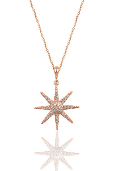 Gümüş rose zirkon taşlı güneş kolye SGTL12099ROSE