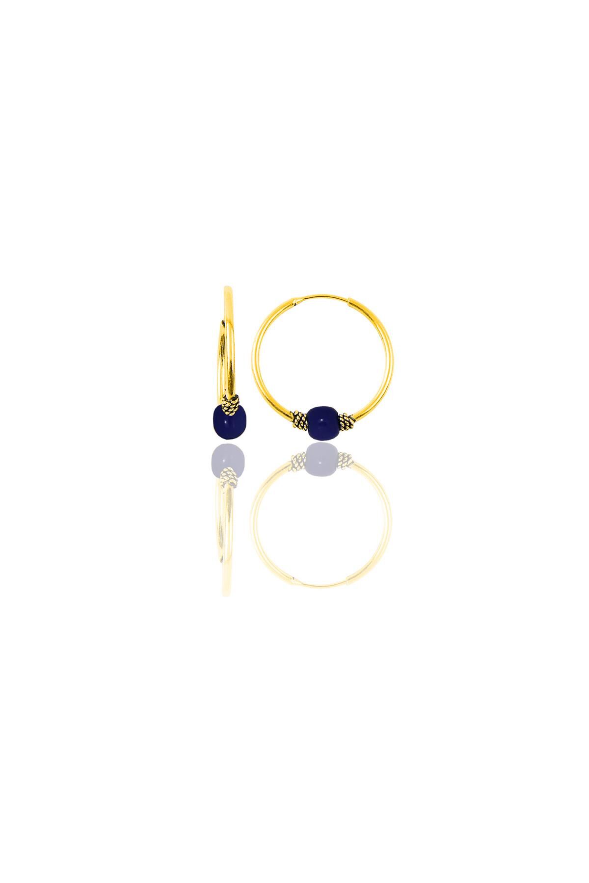 Gümüş altın yaldızlı 14 mm çivit mavisi halka küpe SGTL11271GOLD