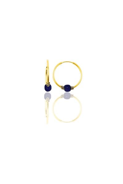 Gümüş altın yaldızlı 14 mm çivit mavisi halka küpe SGTL11271GOLD