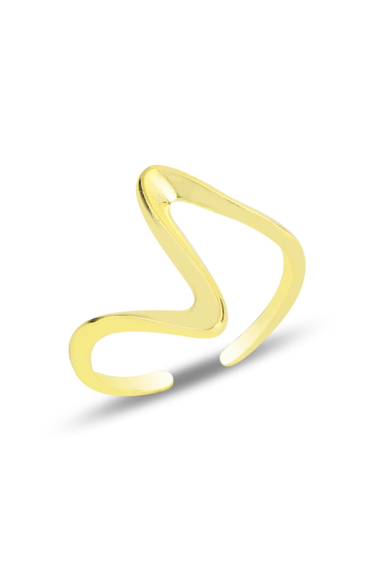 Gümüş altın yaldızlı dalga ayarlamalı yüzük SGTL11825GOLD