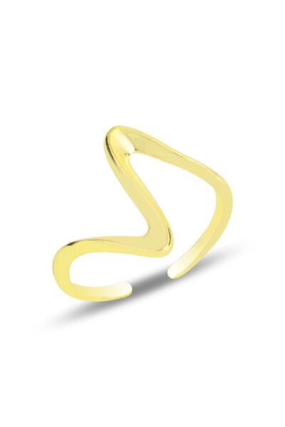 Gümüş altın yaldızlı dalga ayarlamalı yüzük SGTL11825GOLD