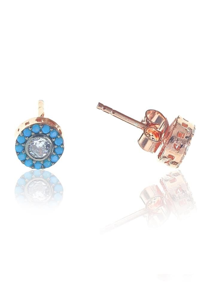 Gümüş rose Turkuaz taşlı Elmas montürlü küpe SGTL10799TRK