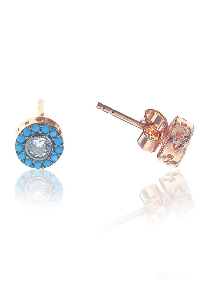 Gümüş rose Turkuaz taşlı Elmas montürlü küpe SGTL10799TRK