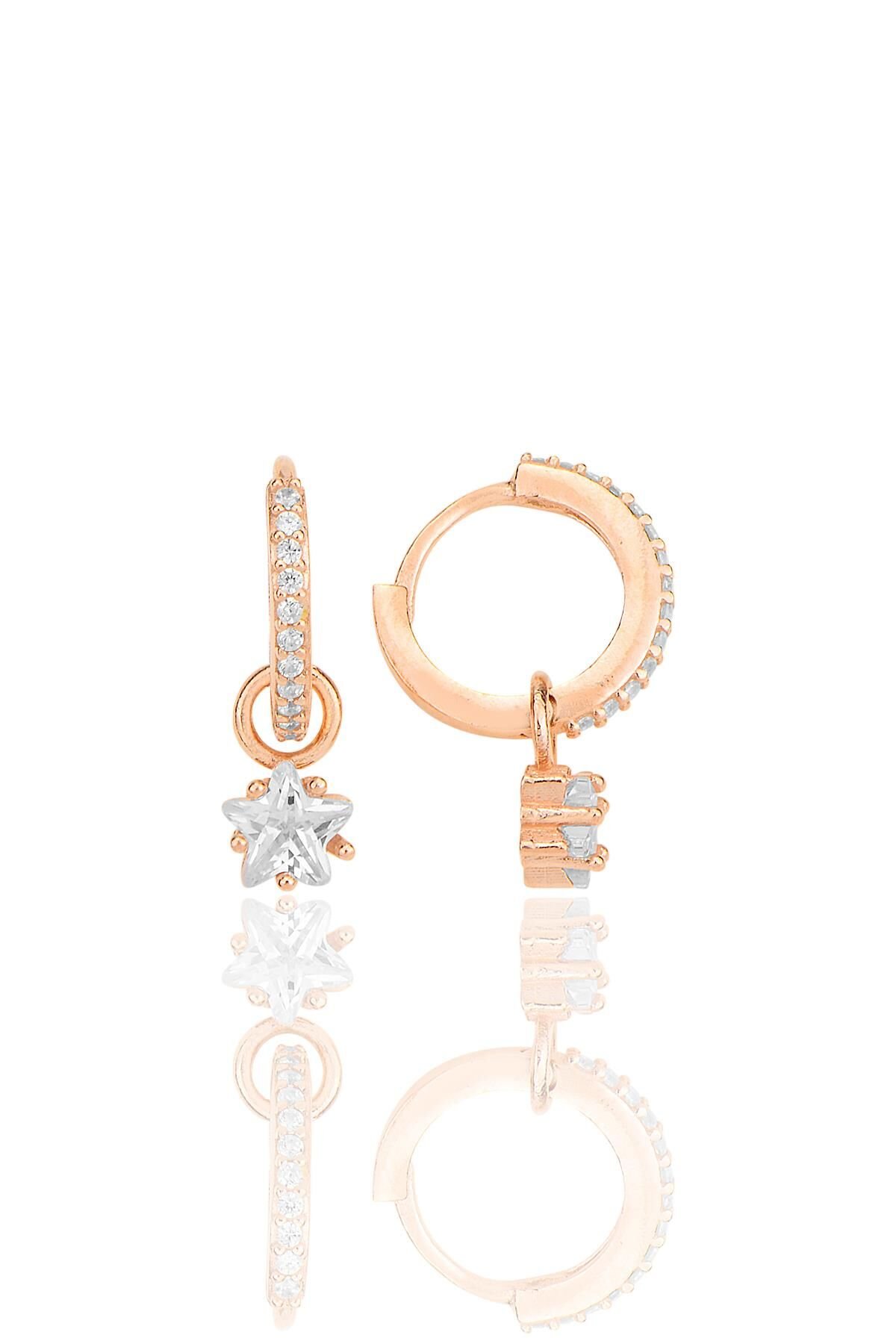 Gümüş rose yıldız kesim zirkon taşlı halka küpe SGTL12251ROSE