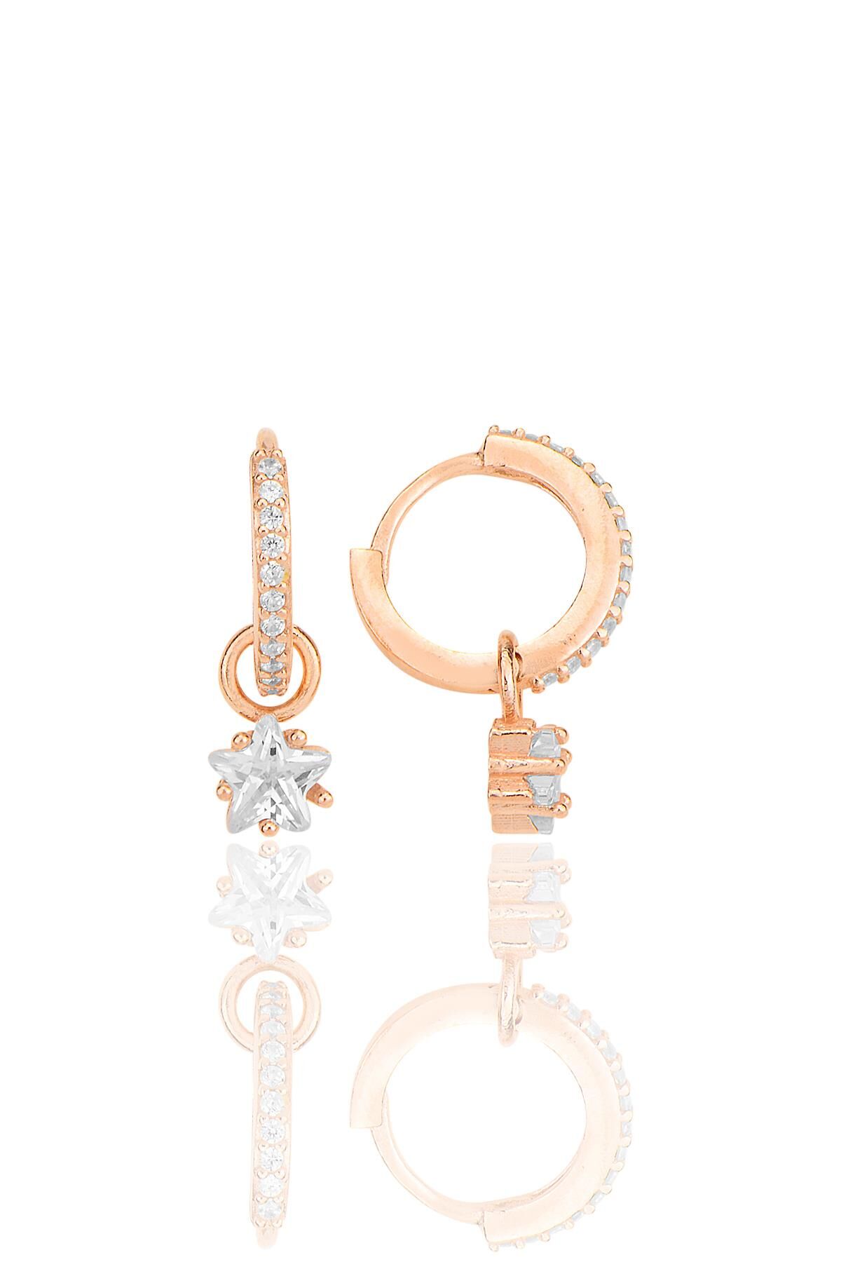 Gümüş rose yıldız kesim zirkon taşlı halka küpe SGTL12251ROSE