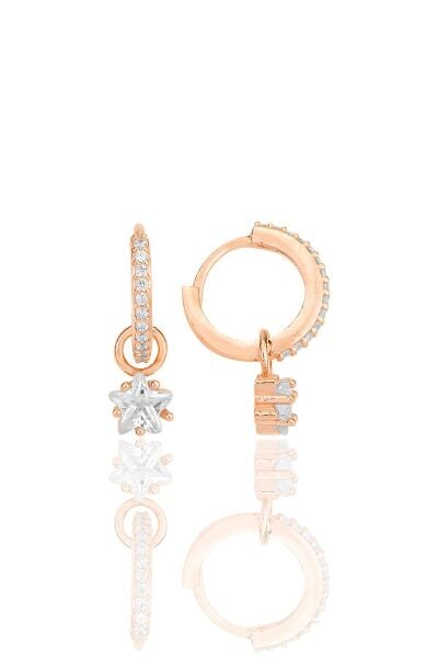 Gümüş rose yıldız kesim zirkon taşlı halka küpe SGTL12251ROSE