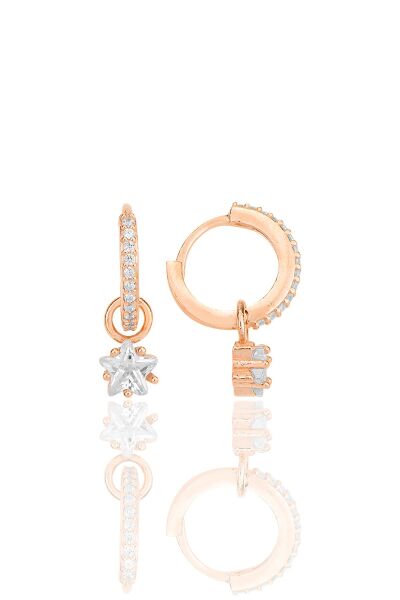 Gümüş rose yıldız kesim zirkon taşlı halka küpe SGTL12251ROSE