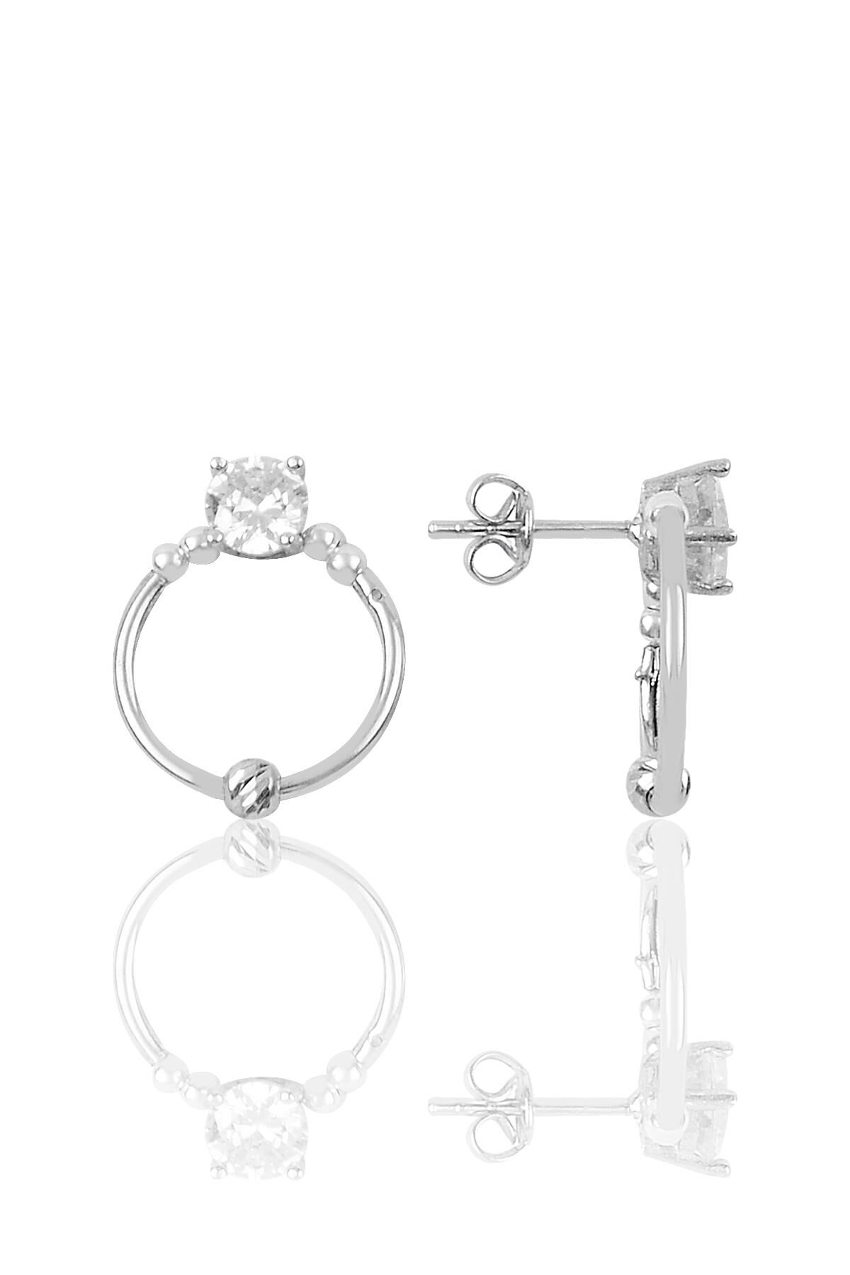 Gümüş top ve taşlı eksenler küpesi SGTL9747