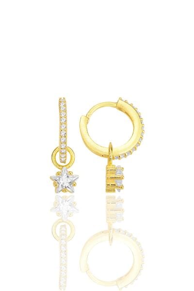 Gümüş altın yaldızlı yıldız kesim zirkon taşlı halka küpe SGTL12251GOLD
