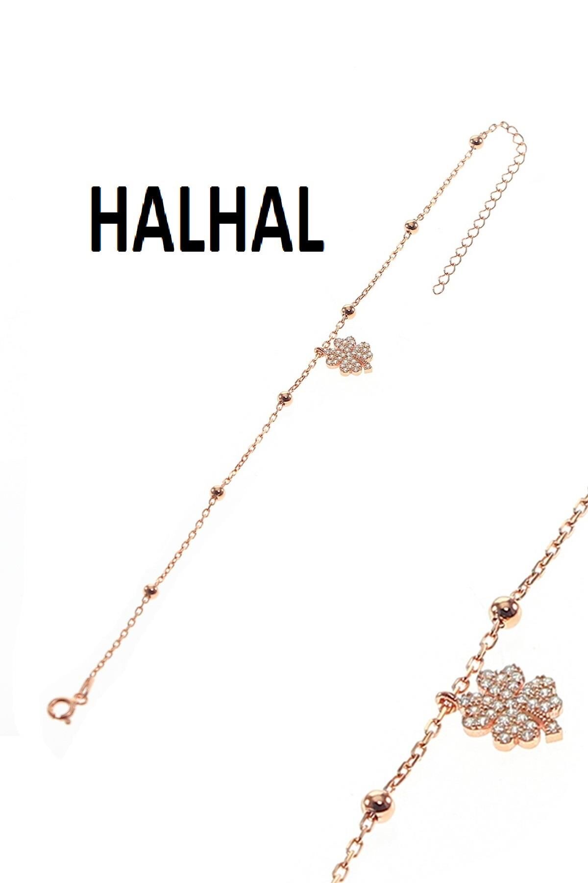 Gümüş yonca ve zirkon taşlı toplu zincir halhal SGTL8849halhal