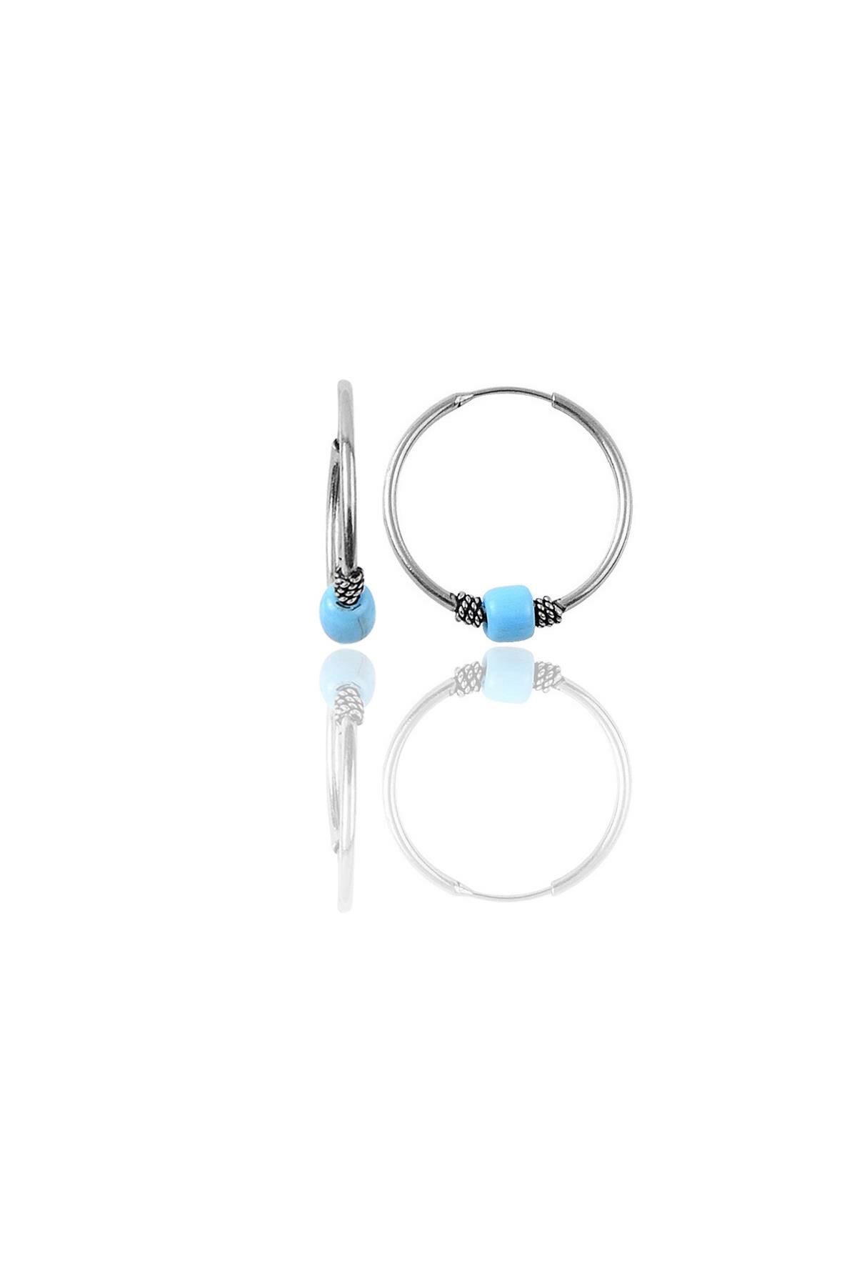 Gümüş 17 mm  turkuaz taşlı halka küpe SGTL11265RODAJ