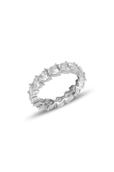 Gümüş rodyumlu pırlanta montürlü kalp kesim zirkon taşlı tamtur yüzük SGTL11696RODAJ