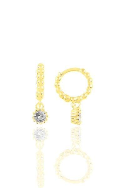 Gümüş rose tek taşlı  halka küpe