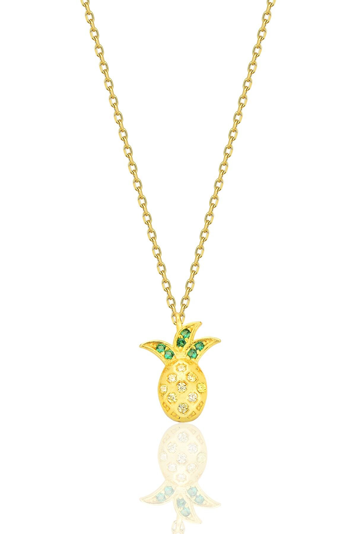 925 Ayar Gümüş Ananas Kolye Altın Kaplama Renkli Zirkon Taşlı Çıtır SGTL13414GOLD