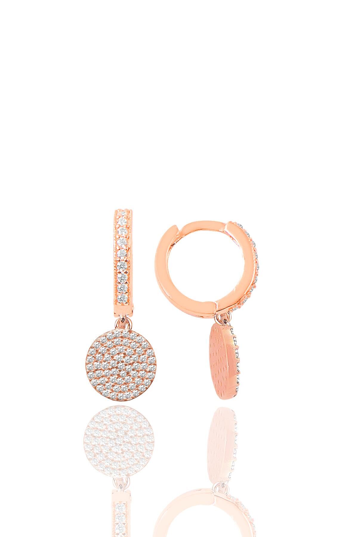Gümüş rose zirkon taşlı yuvarlak küpe SGTL12097ROSE