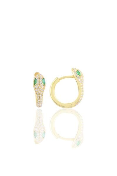 Gümüş altın yaldızlı yeşil  taşlı yılan halka küpe SGTL10553GOLD