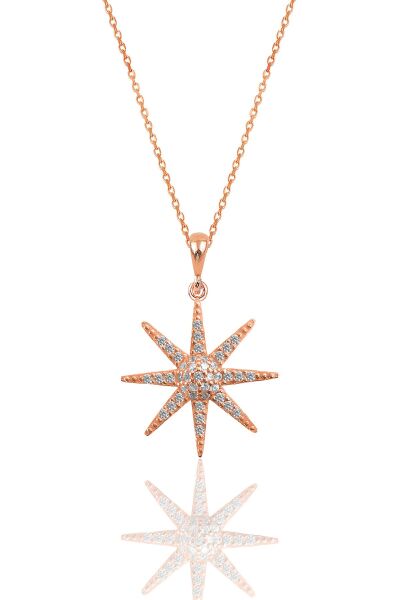 Gümüş rose zirkon taşlı güneş kolye ve küpe ikili set SGTL12098ROSE