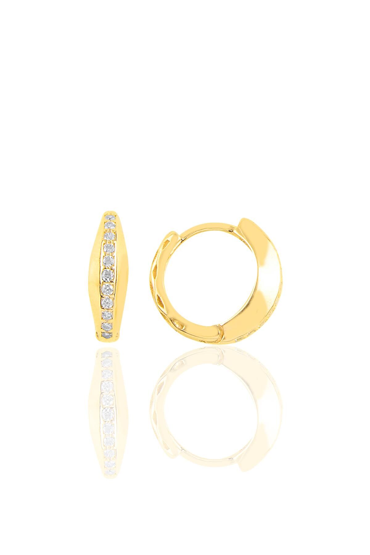 Gümüş altın yaldızlı modern tasarımlı halka küpe SGTL10443GOLD