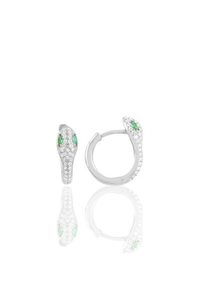 Gümüş rodyumlu yeşil  taşlı yılan halka küpe SGTL10553RODAJ