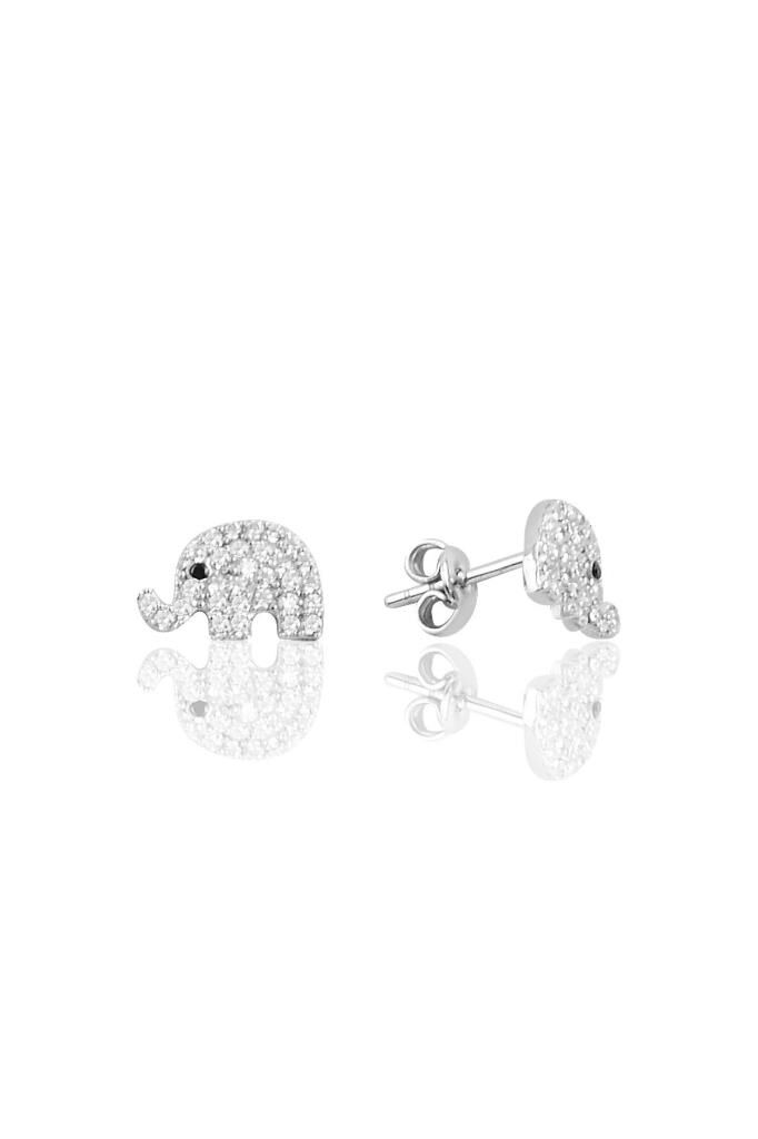 Gümüş rodyumlu zirkon taşlı fil küpe SGTL10801RODAJ