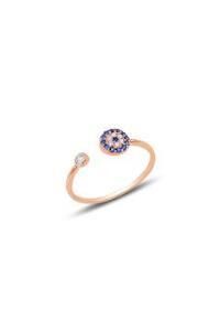 Gümüş rose zirkon taşlı ayarlamalı Nazar Modeli Yüzük SGTL11583ROSE
