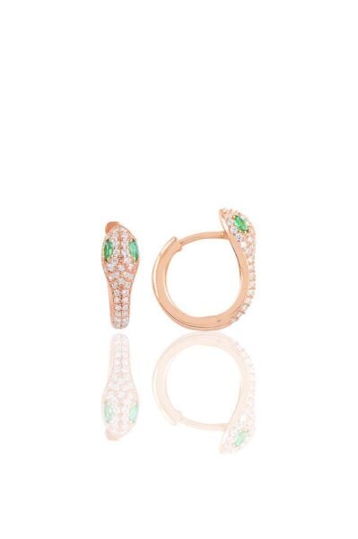 Gümüş rose yeşil  taşlı yılan halka küpe SGTL10553ROSE