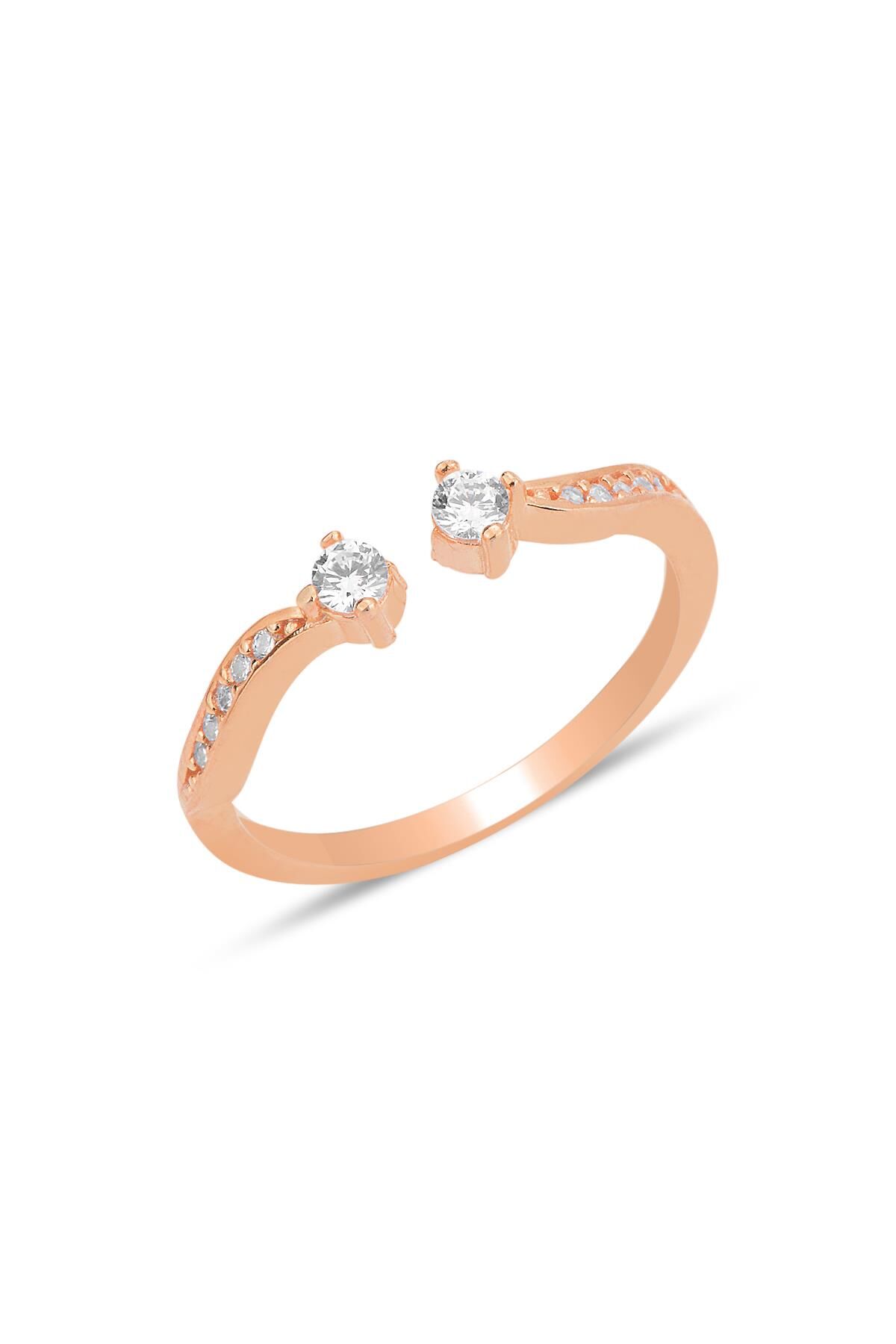 Gümüş rose zirkon taşlı üstten ayarlanabilir çift başlı yüzük SGTL12248ROSE