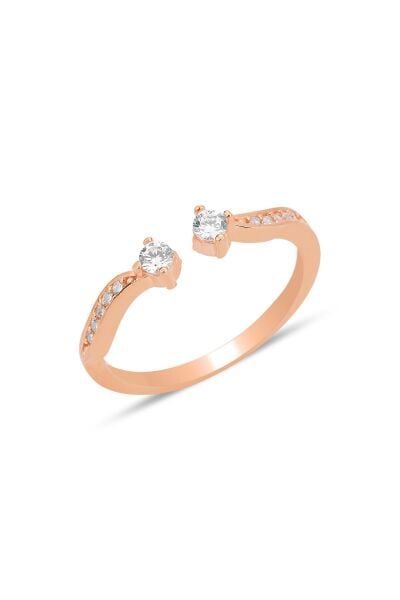 Gümüş rose zirkon taşlı üstten ayarlanabilir çift başlı yüzük SGTL12248ROSE