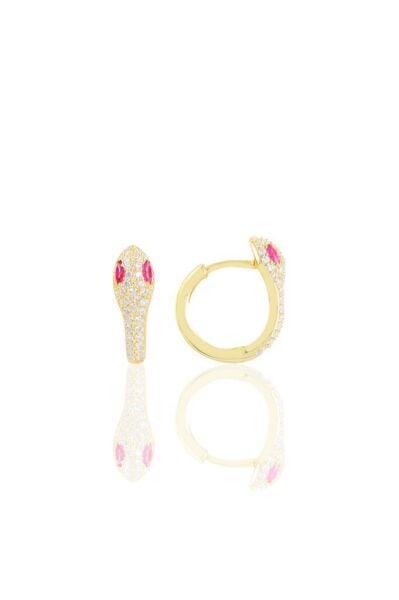 Gümüş altın yaldızlı fuşya taşlı yılan halka küpe SGTL10554GOLD