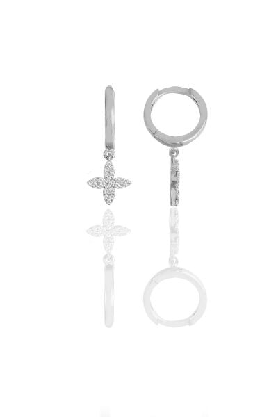 Gümüş rodyumlu zirkon taşlı dört yapraklı yonca küpe SGTL11540RODAJ