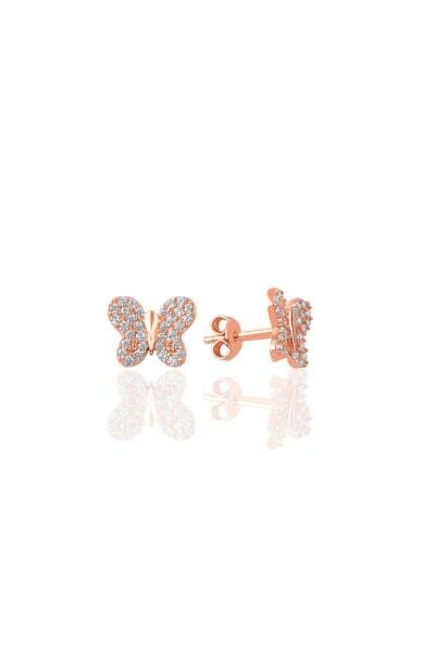 Gümüş rose zirkon taşlı kelebek küpe SGTL10803ROSE